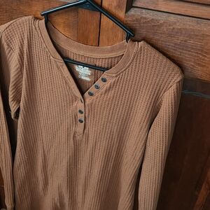 Women's Brown Long Sleeve Henley Top
